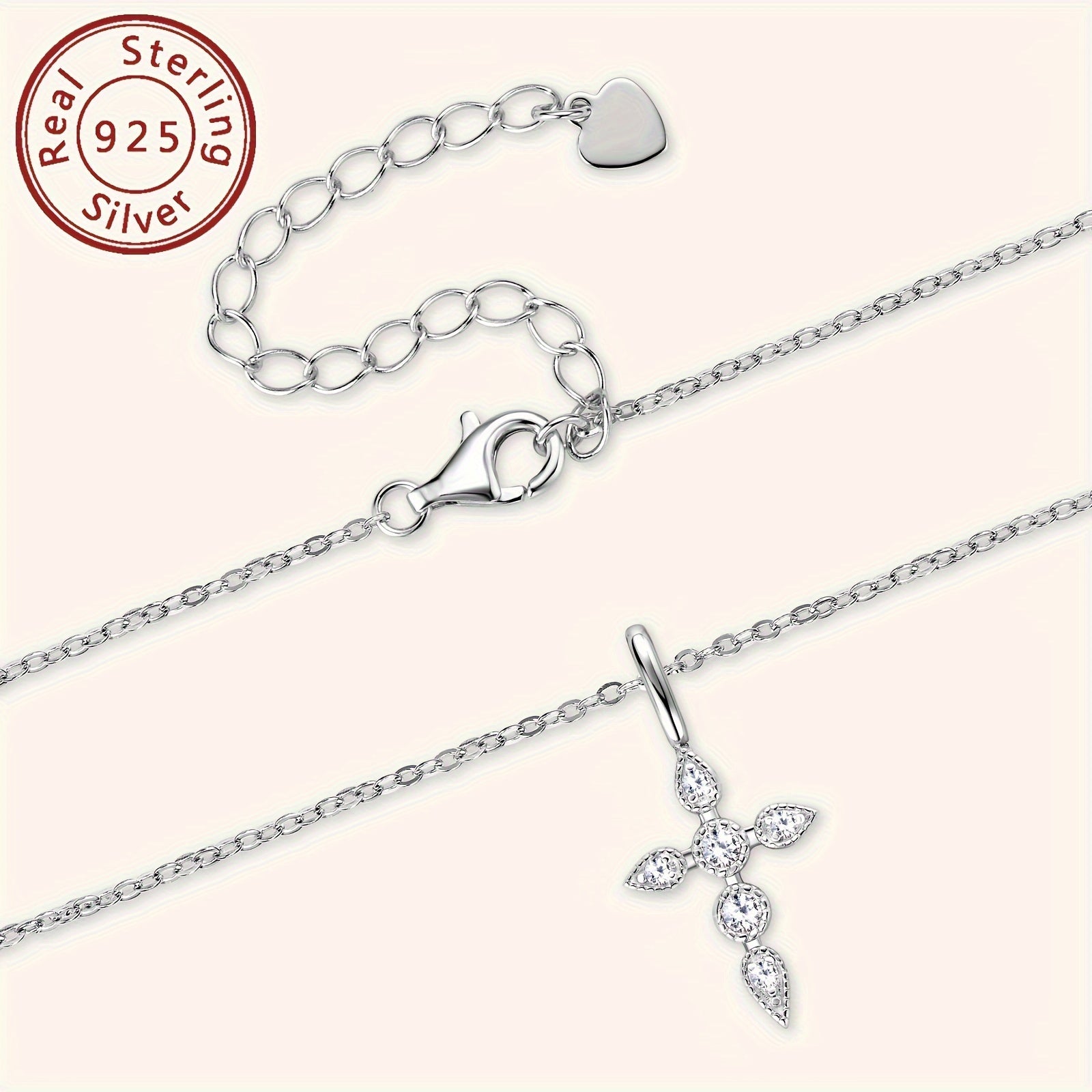Sterling Silver Mozambique Stone Cross Necklace 40cm Pendant Jewelry