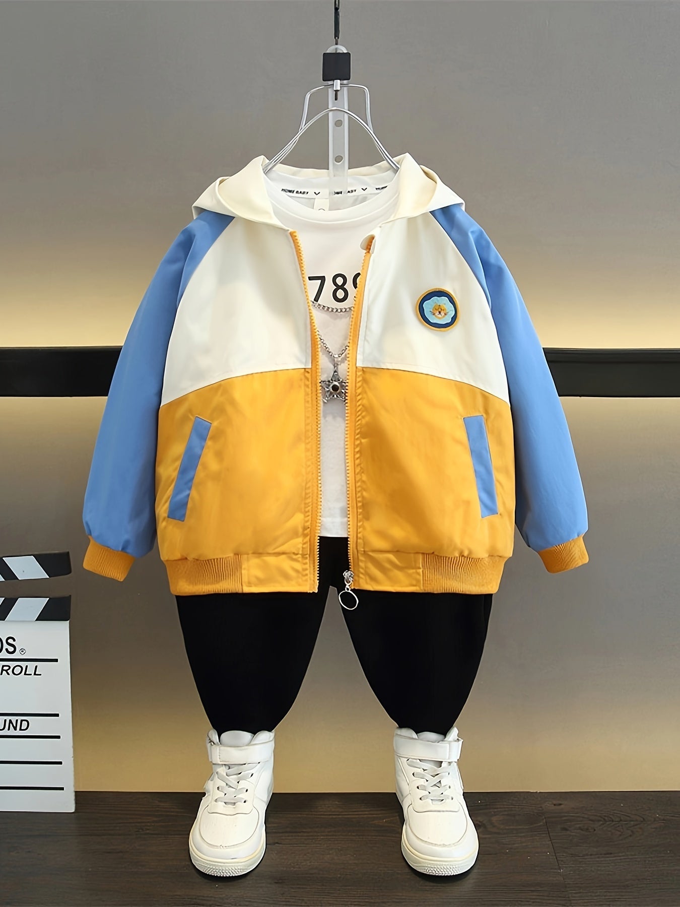 Boys Hooded Jacket Casual Zip-Up Coat for Spring Fall with Pockets