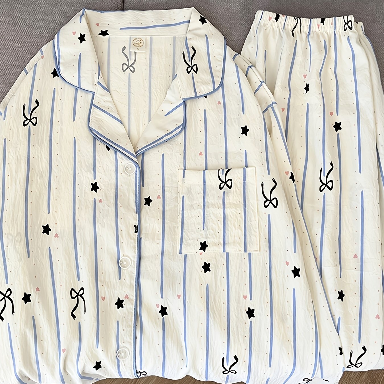 Plus Size Women's Pajama Set Long Sleeve Geometric Print Lightweight Comfortable