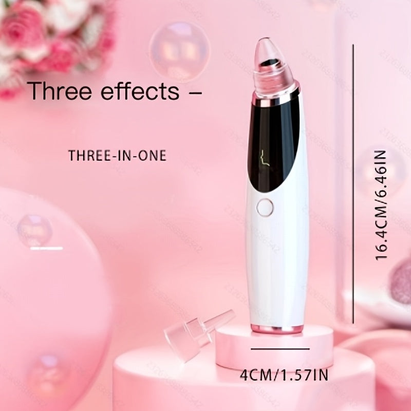 USB Rechargeable Blackhead Remover with Rose Gold Accents Multiple Heads Gentle and Fast Modes