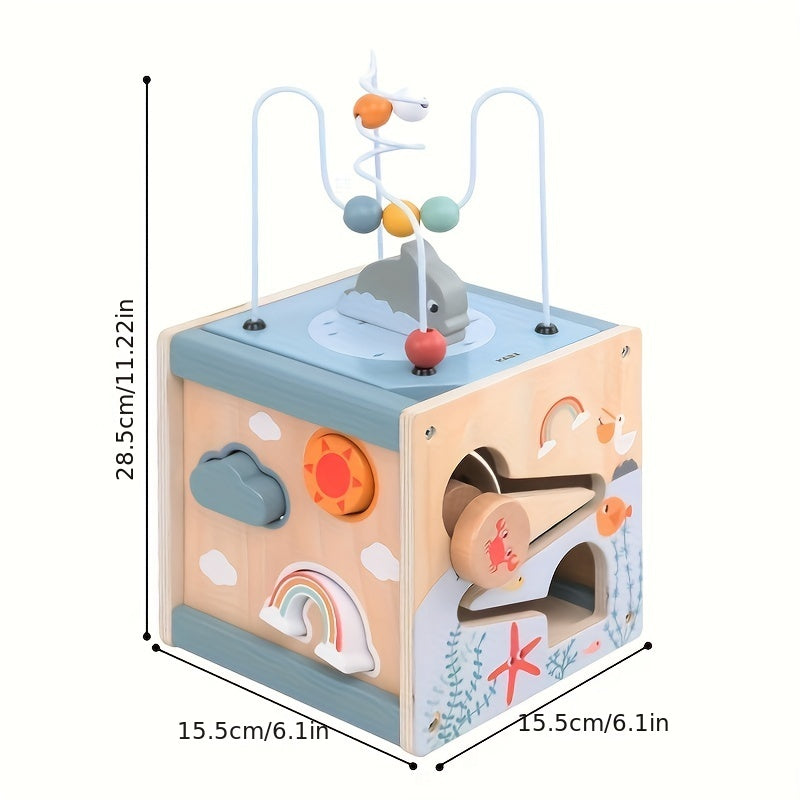 Children's Ocean Puzzle Bead Box Activity Cube Toy for Babies Early Learning Hands-On Development