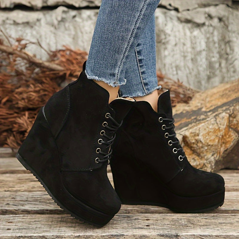 Women's Fuzzy Lace-Up Platform Warm Plush Winter Boots