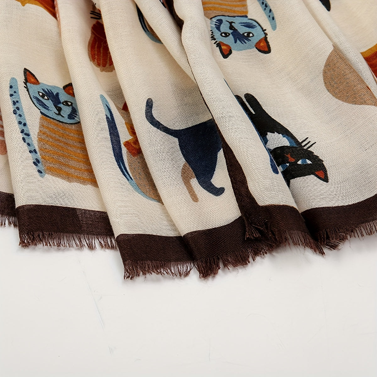 Breathable Cartoon Cat Print Scarf with Short Beard Design Elastic Sunscreen Head Wrap