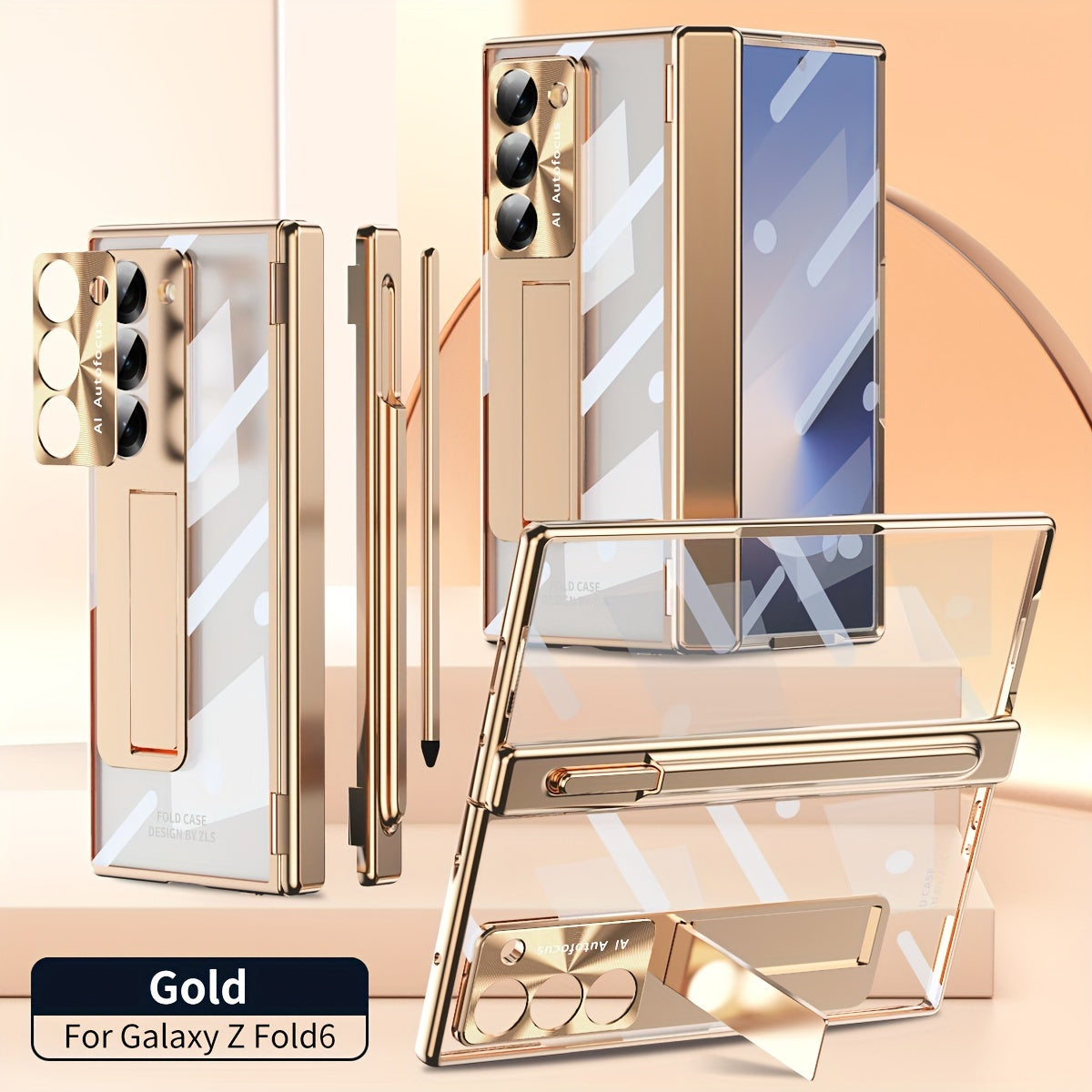 Women’s Electroplated Magnetic Shell for Samsung Zfold6 Phone Case with Double Hinge and Stand