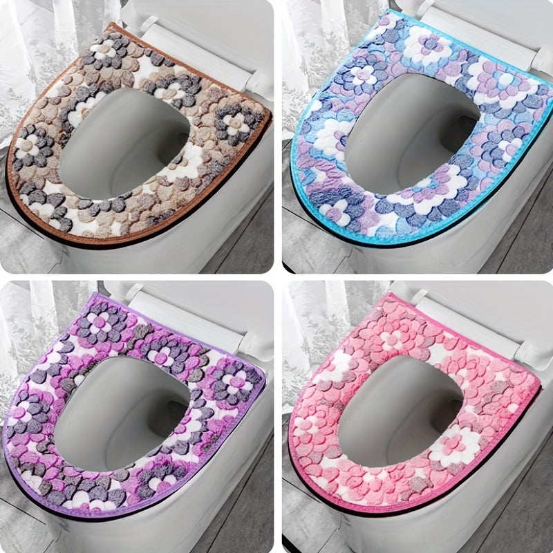 Coral Velvet Toilet Seat Cover Washable Knit Cotton Universal Fit Cushion