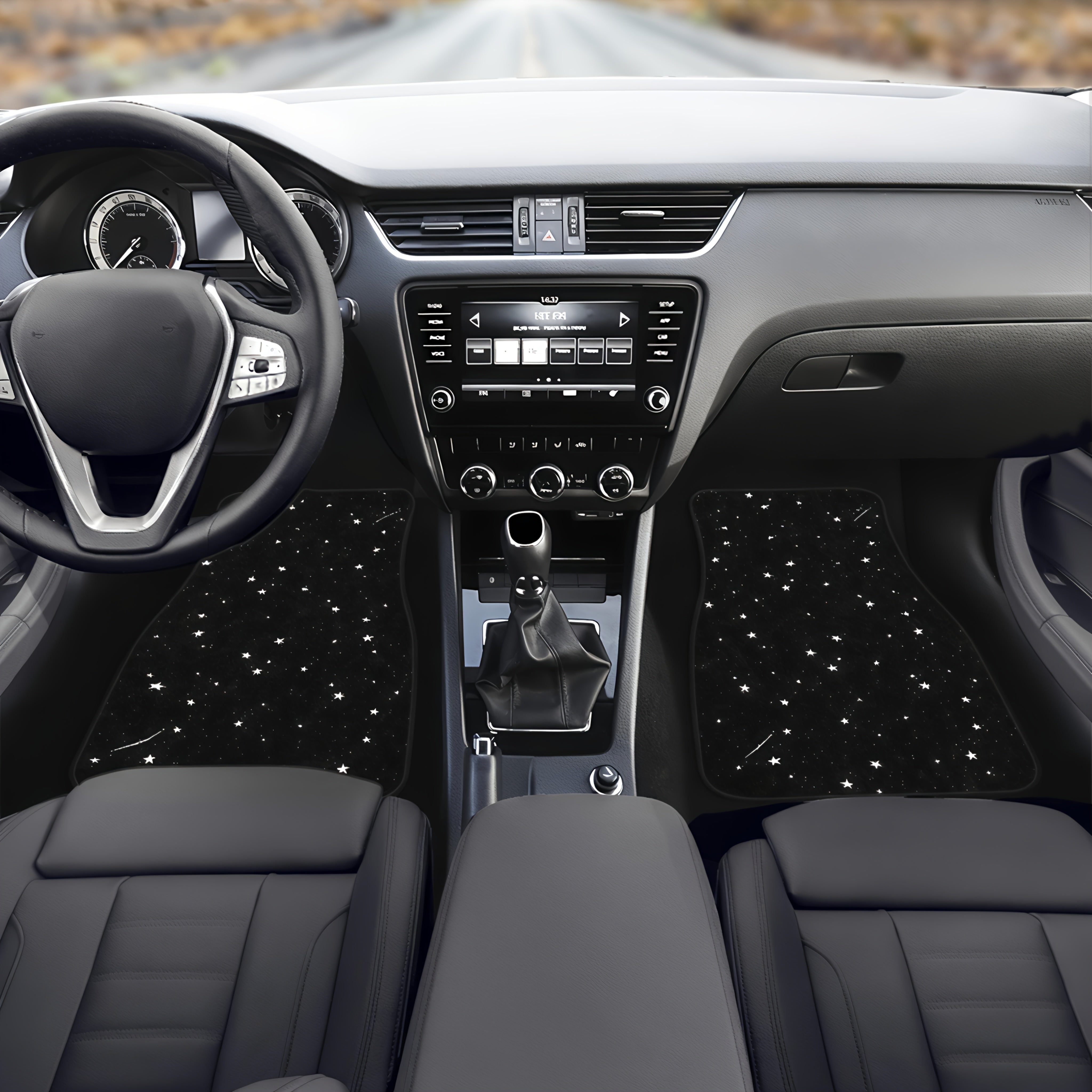 Black Night Starry Pattern Car Floor Mats Set Non-Slip Absorbent for Sedan SUV