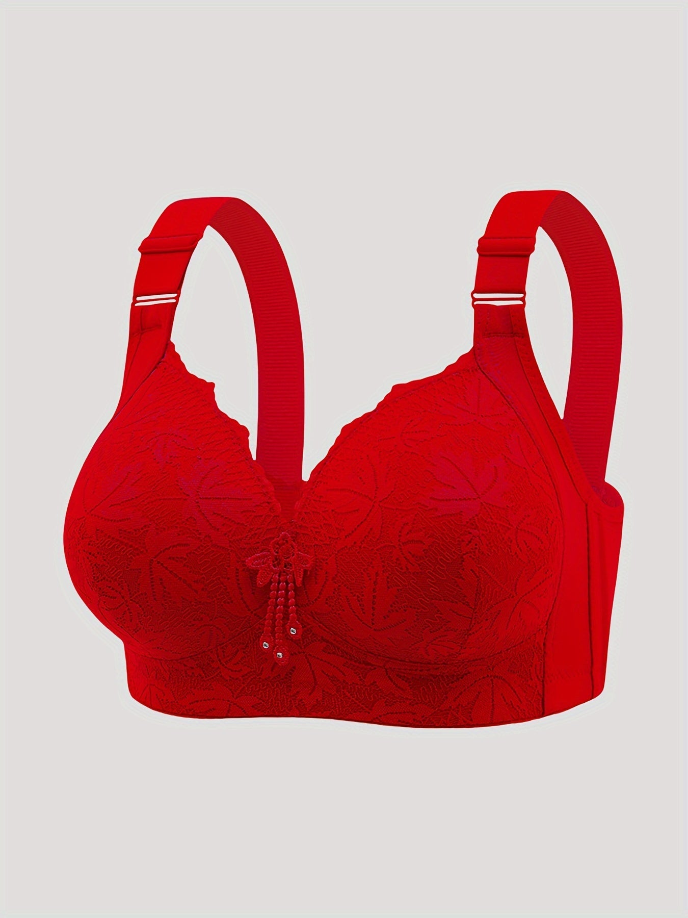 Women's Floral Lace Wireless Push-Up Bra Breathable Satin Tassel Lingerie