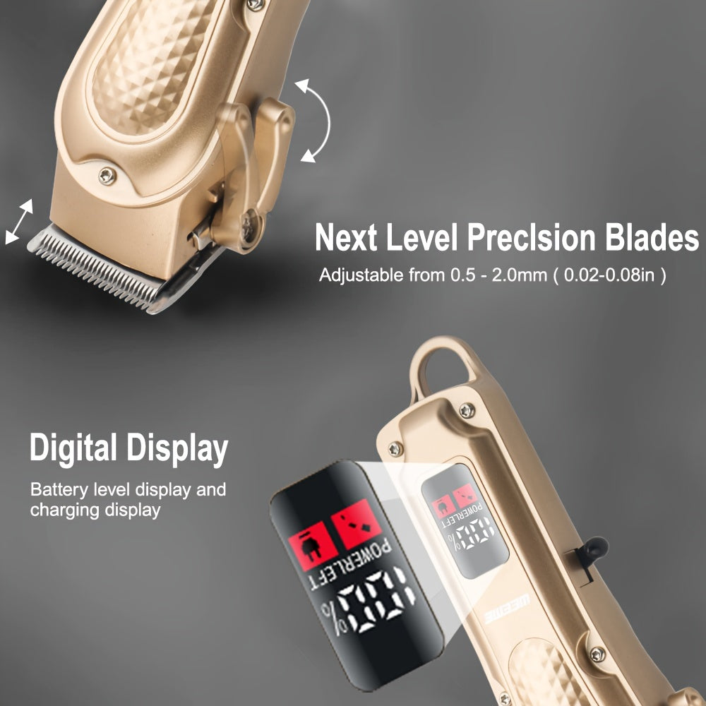 Kit de cortapelos para hombres con 4 peines ajustables, pantalla LCD, batería recargable de litio, negro, azul y dorado