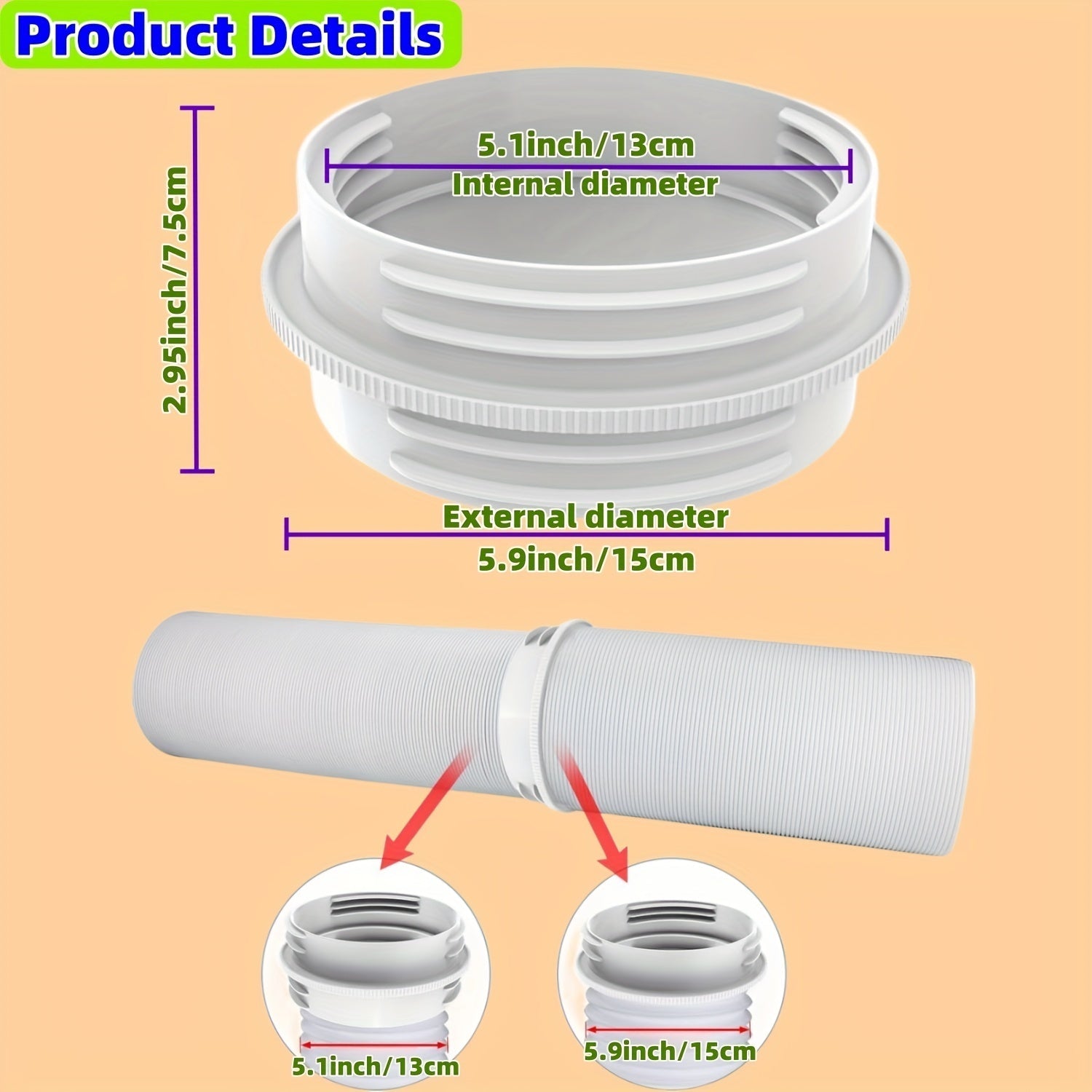 Portable Air Conditioner Hose Connector Fits 12.95cm & 15.24cm No Electricity Needed