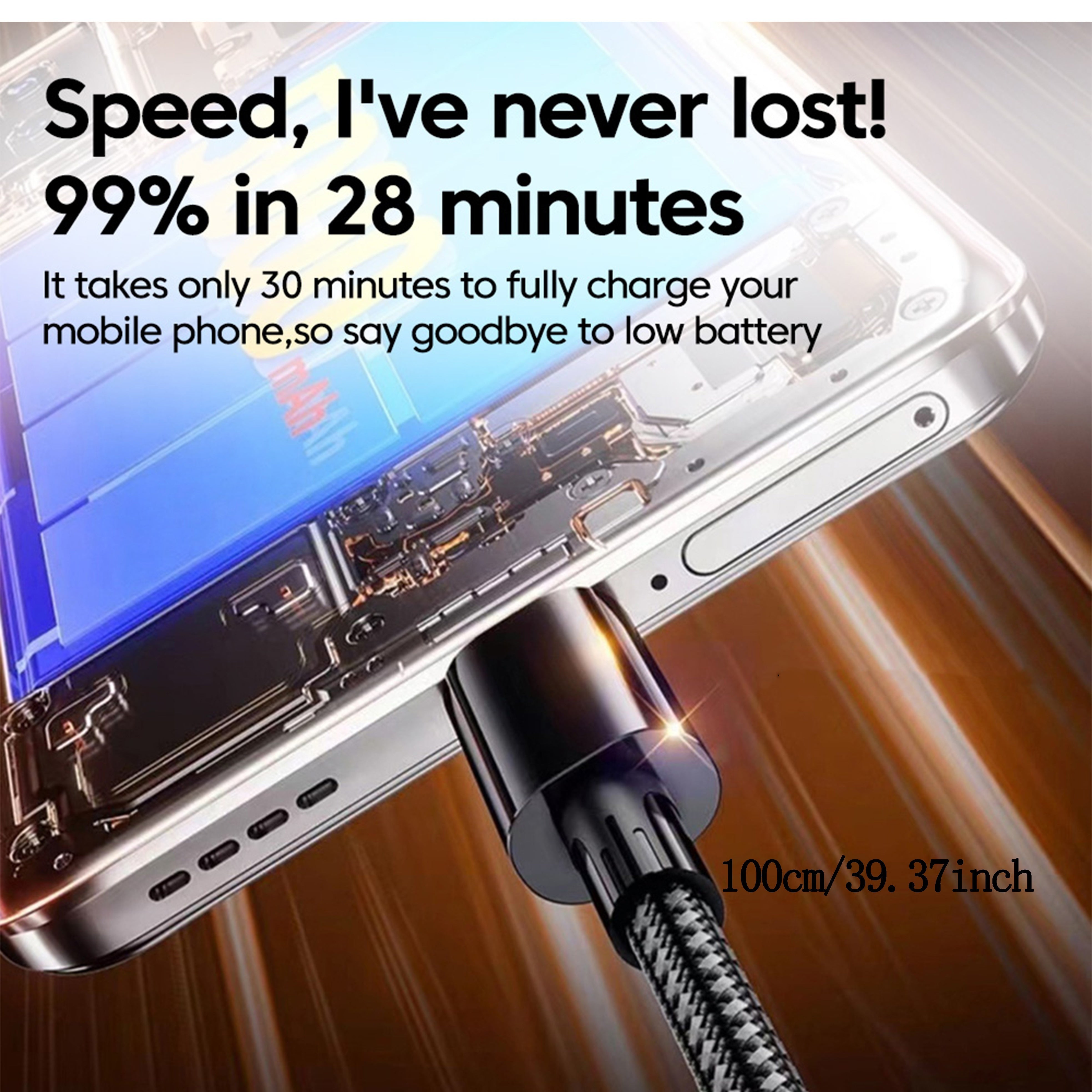 Fast Charging USB-C Cable 120W Flat Fabric Braided 100-200cm Black