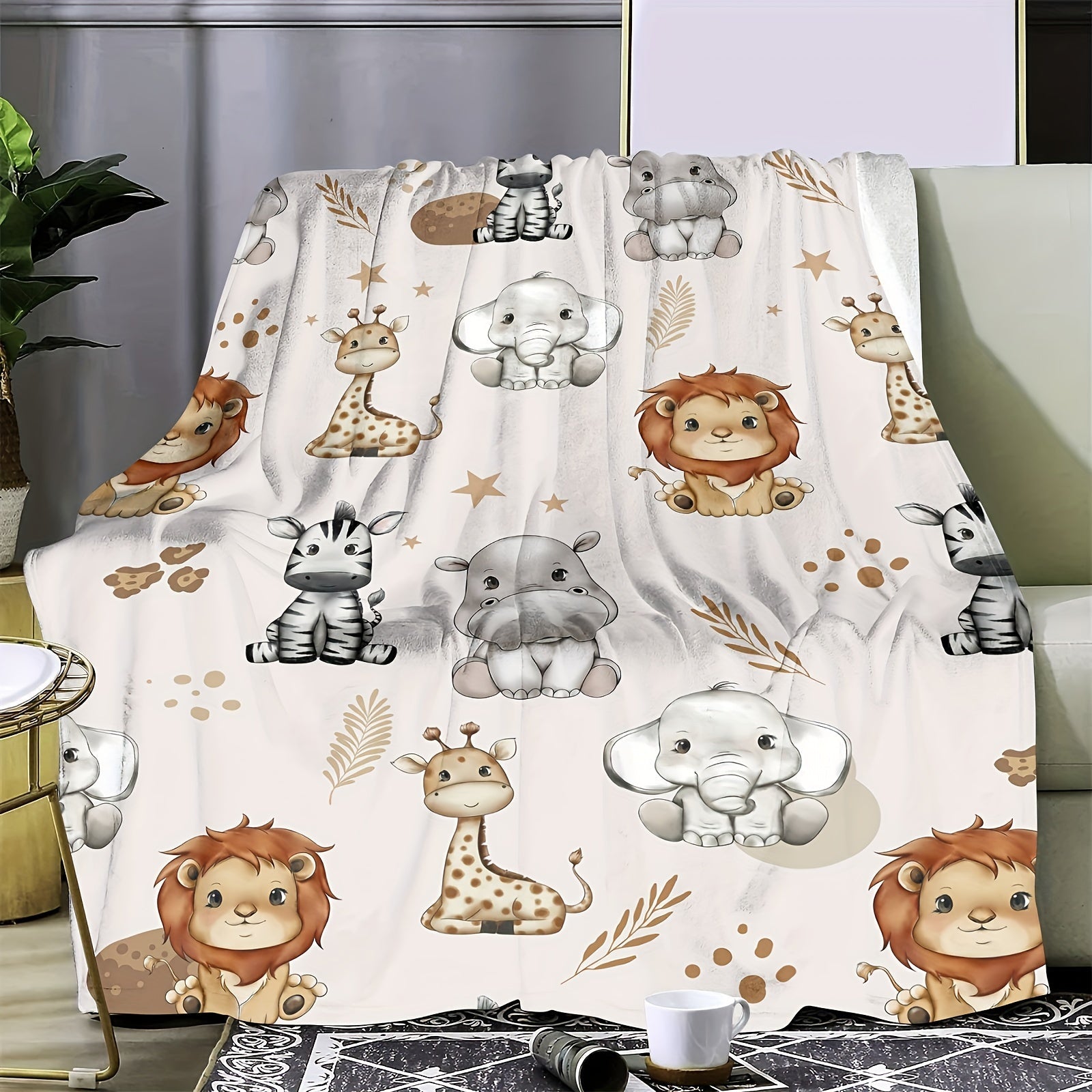 Cartoon Animal Print Throw Blanket for Kids Fluffy Soft Cozy Bed Couch 50x60 Inches