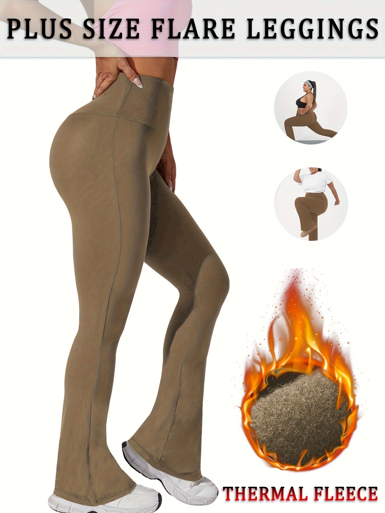 Plus Size Women's Soft High Waist Plush Flare Leggings Tummy Control