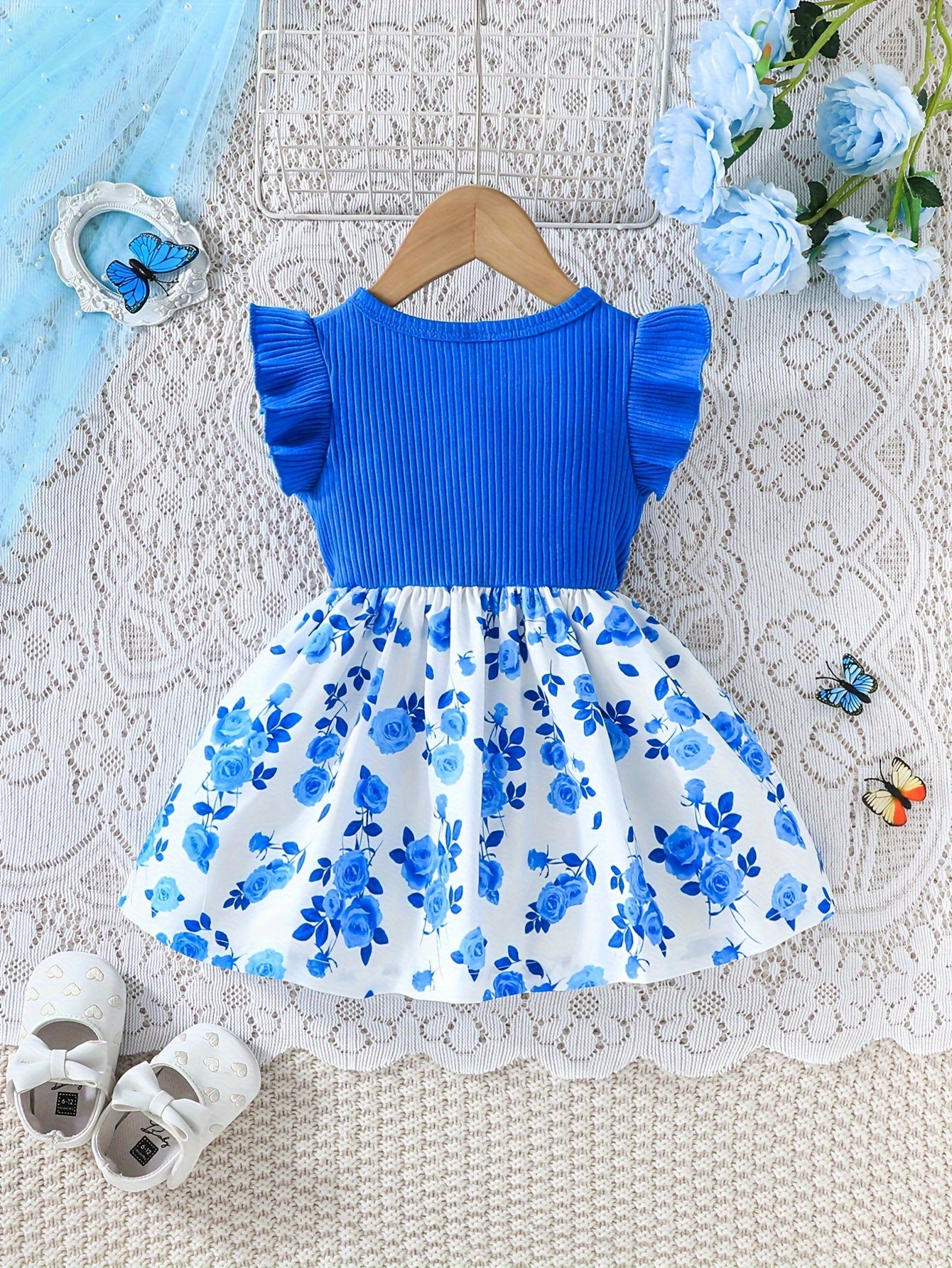 Baby Girl Summer Dress Set Floral Rose Bow Knit Cotton 0-3 Years