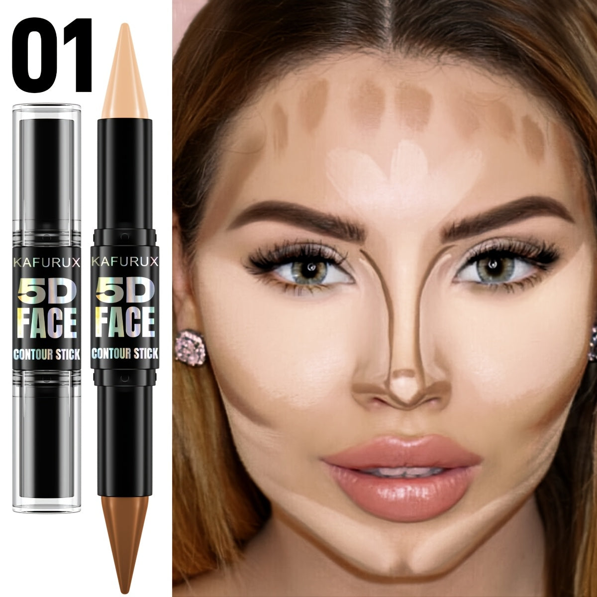 Yuz kontur stiku, ikki tomonlama yashiruvchi, to'liq qamrov, tabiiy yakun, yengildan o'rtacha