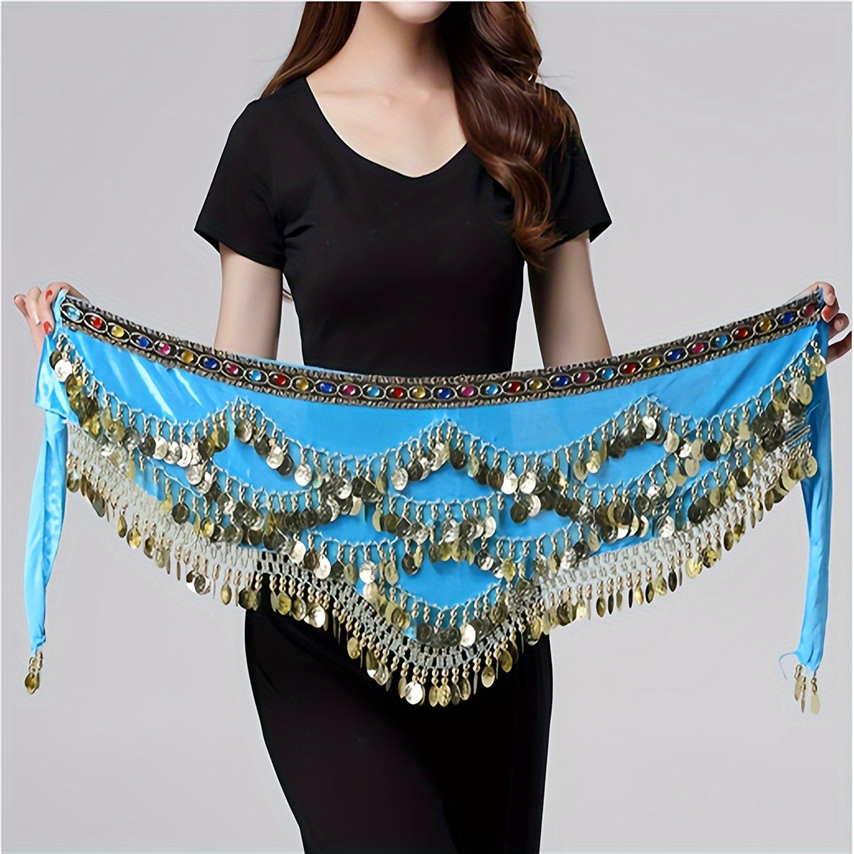 Black Sequin Belly Dance Hip Towel for Performances