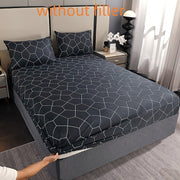 Three-Piece Bedding Set with Printed Fitted Sheet Dust-Proof Bed Cover and Non-Slip Fitted Sheet