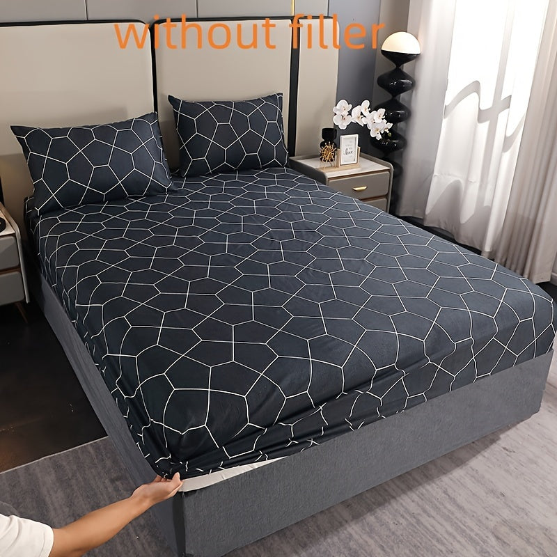 Three-Piece Bedding Set with Printed Fitted Sheet Dust-Proof Bed Cover and Non-Slip Fitted Sheet