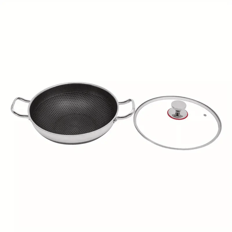 Stainless Steel Wok Pan 32/34/36cm Non-Stick Induction Gas Safe Honeycomb Design