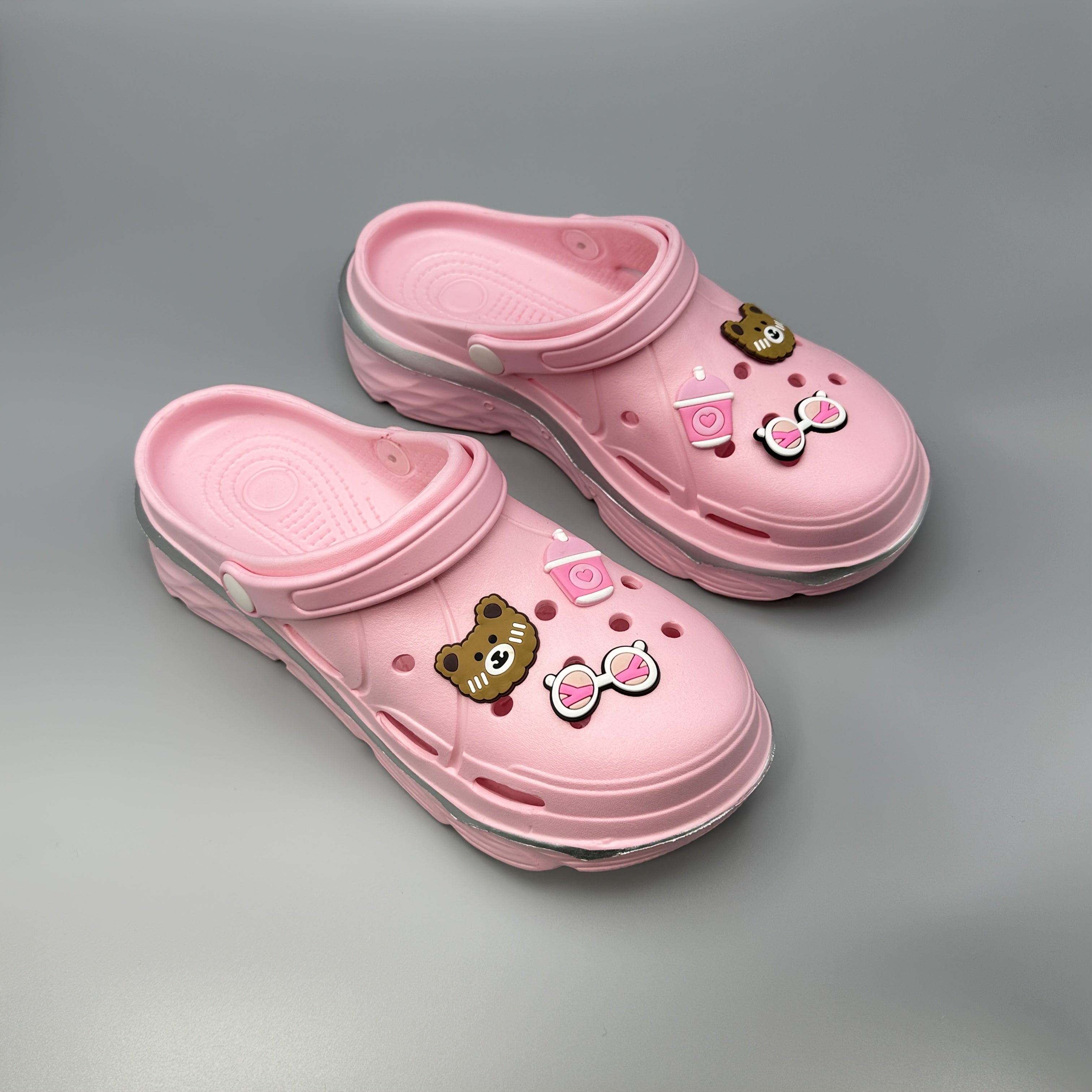 Women's Bear Cartoon Slippers EVA Clogs with Pink Bow Indoor Outdoor