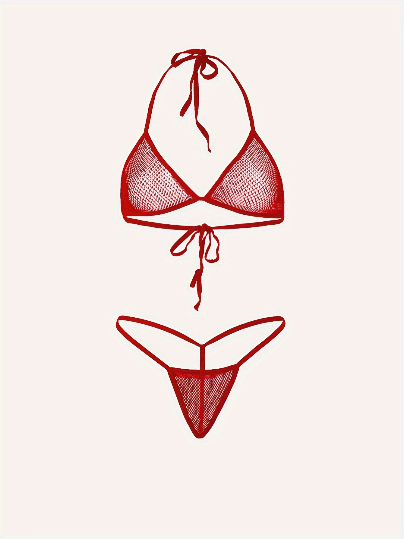 Red Lace Bikini Set with Low Support and Hook Knit Fabric