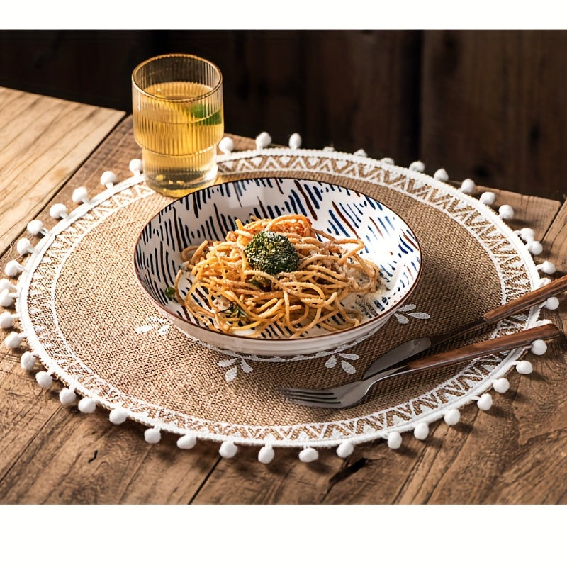 Set of 4 Boho Jute Placemats for Home Decor and Parties Wild Pattern Table Mats Vase Props