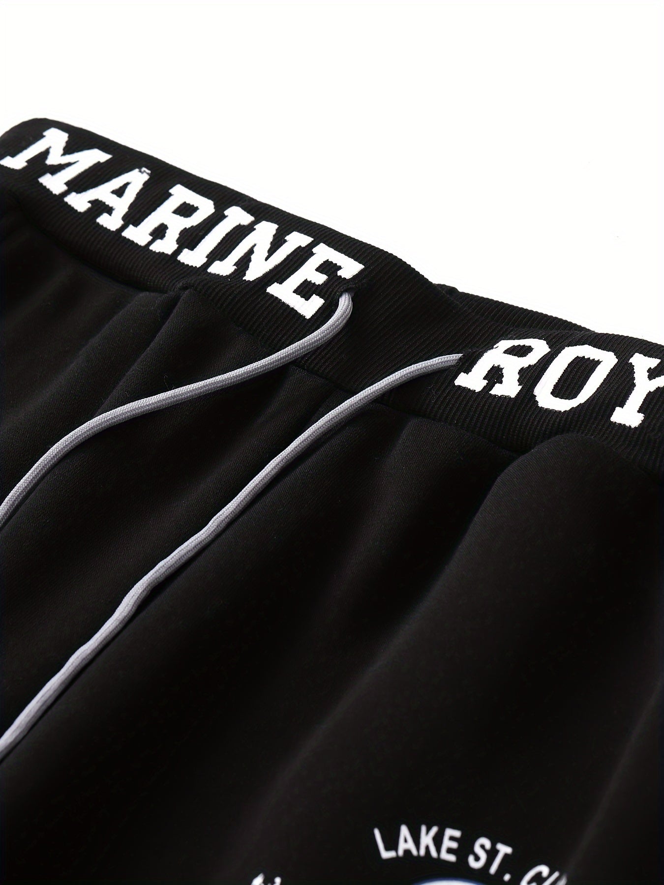 Men's Navy Blue and Black Printed Hoodie and Jogger Set for Casual Sports and Running