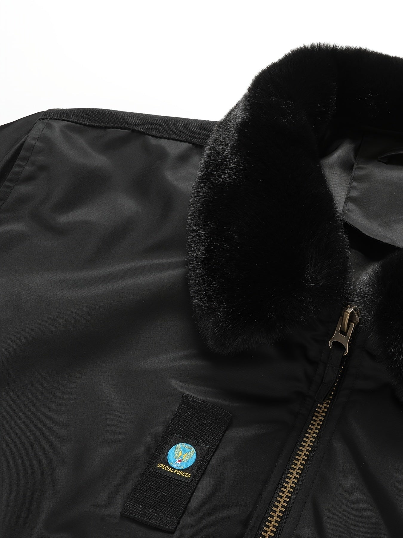 Men's Plus Size Military Flight Jacket with Faux Fur Collar Nylon Zipper Pockets