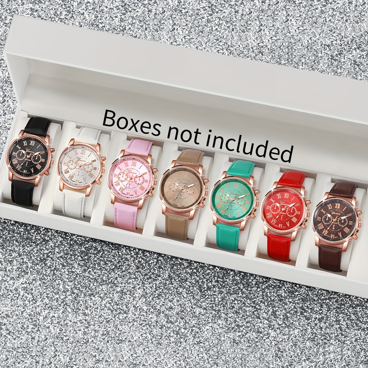 Set de reloj de cuarzo casual para mujer de 7 piezas con cajas de aleación y correas de cuero PU