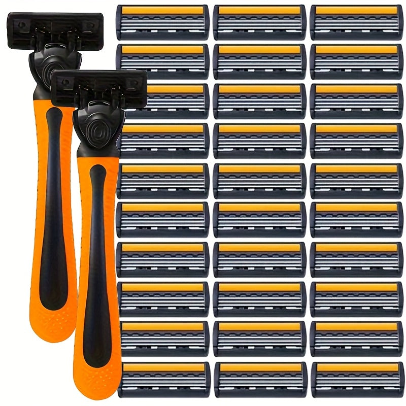 Men Stainless Steel Safety Razor Kit with Blades and Plastic Handle