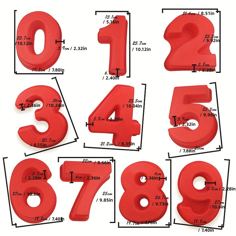 Silicone Number Cake Molds Set for Baking Create Custom Arabic Numerals 0-8 Non-Stick Flexible Kitchen Tool