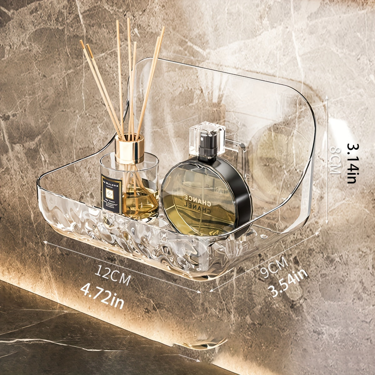 Wall Mount Clear Acrylic Bathroom Shelf No Drilling 24cm for Cosmetics Toiletries