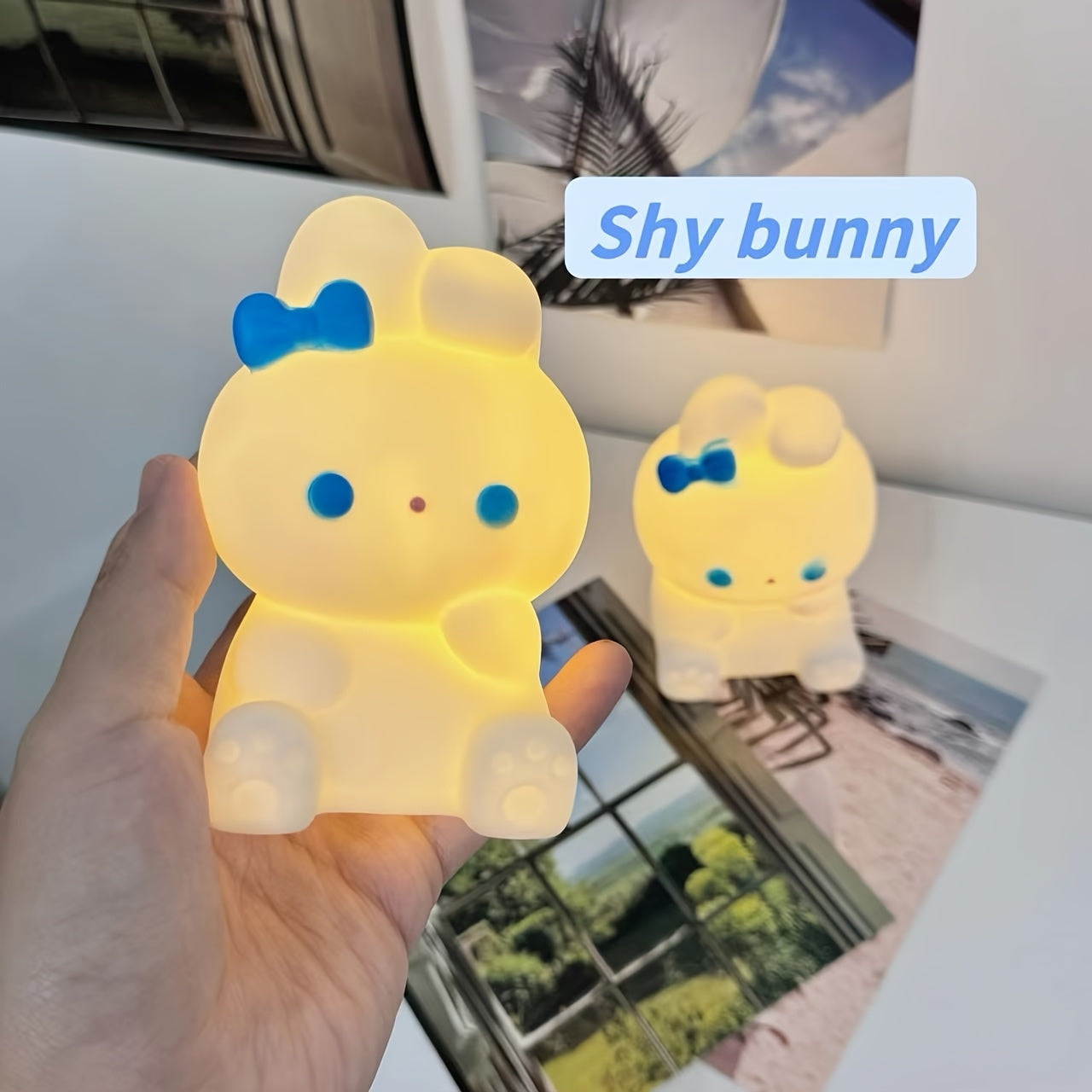 Plastic Asian Style Rabbit Table Lamp with Soft Lighting Battery Operated for Home Decor