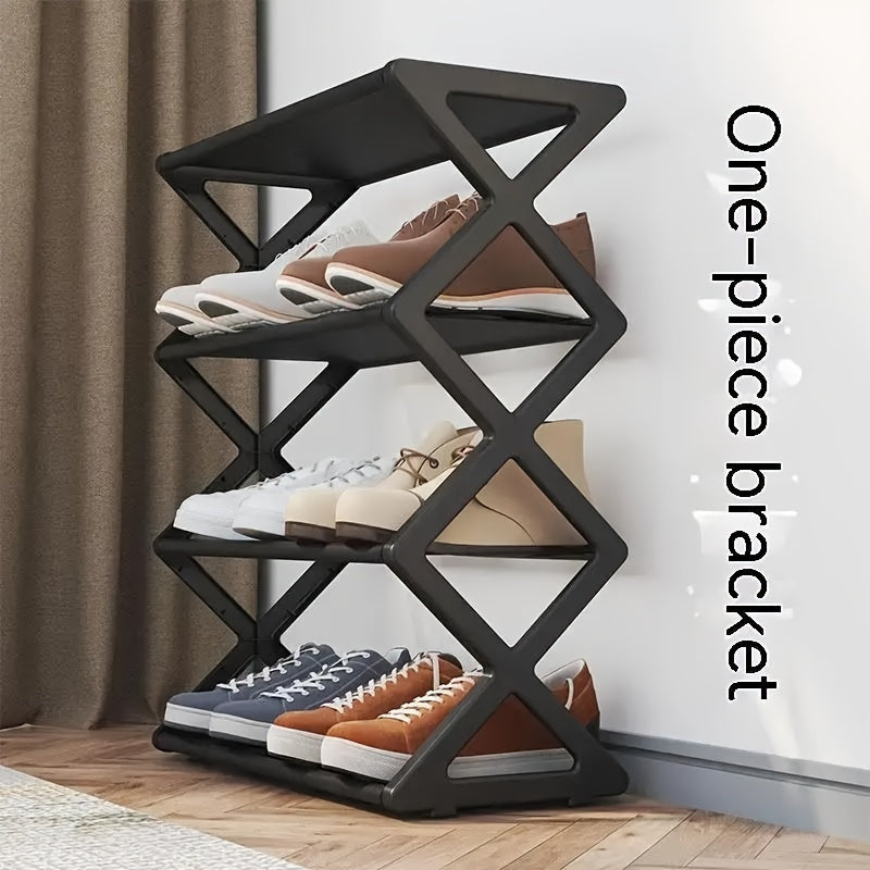Black Metal Shoe Rack 4-Tier X-Shaped Organizer for Entryway and Living Room