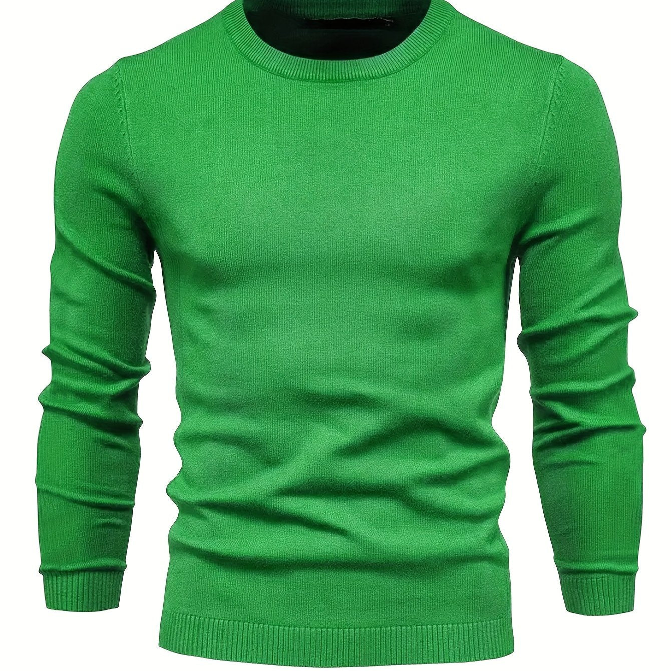 Men's Knit Sweater Fall Winter Solid Color Crew Neck Long Sleeve Medium Stretch Rayon