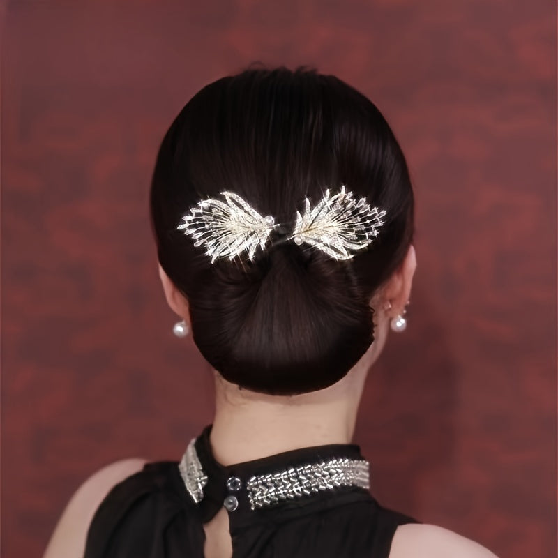 Feathered Twist Hair Clip with Rhinestones and Metal Accents for Bridal Shower