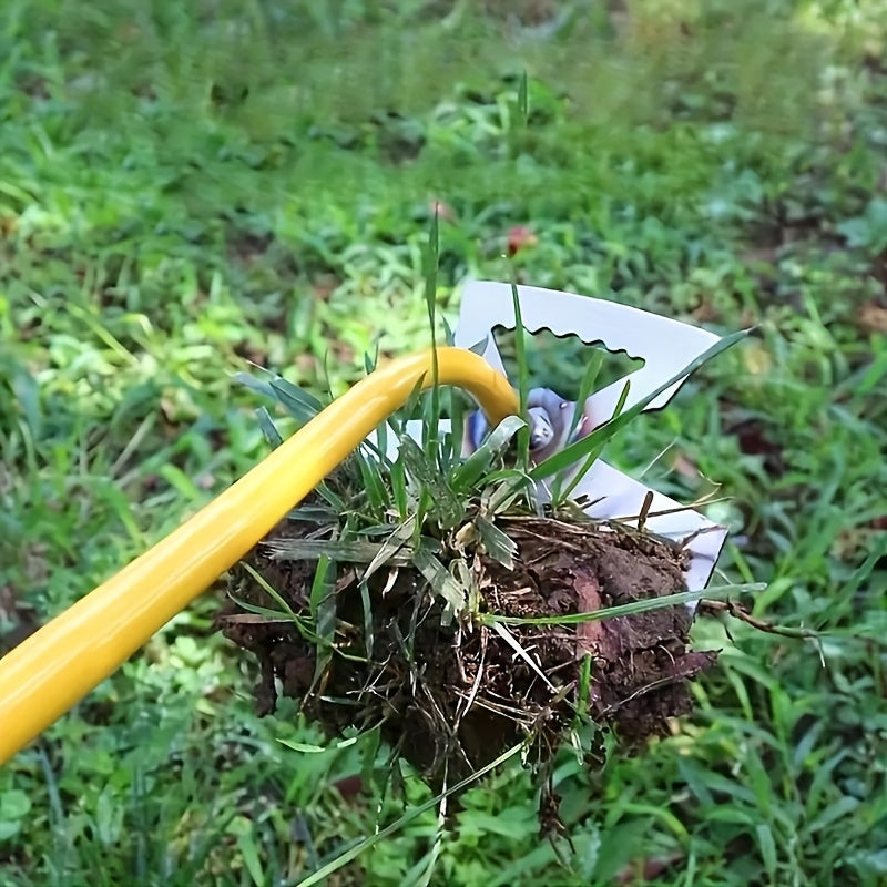 Rastrillo de maleza de acero al manganeso duradero con mango ergonómico amarillo y naranja para jardinería