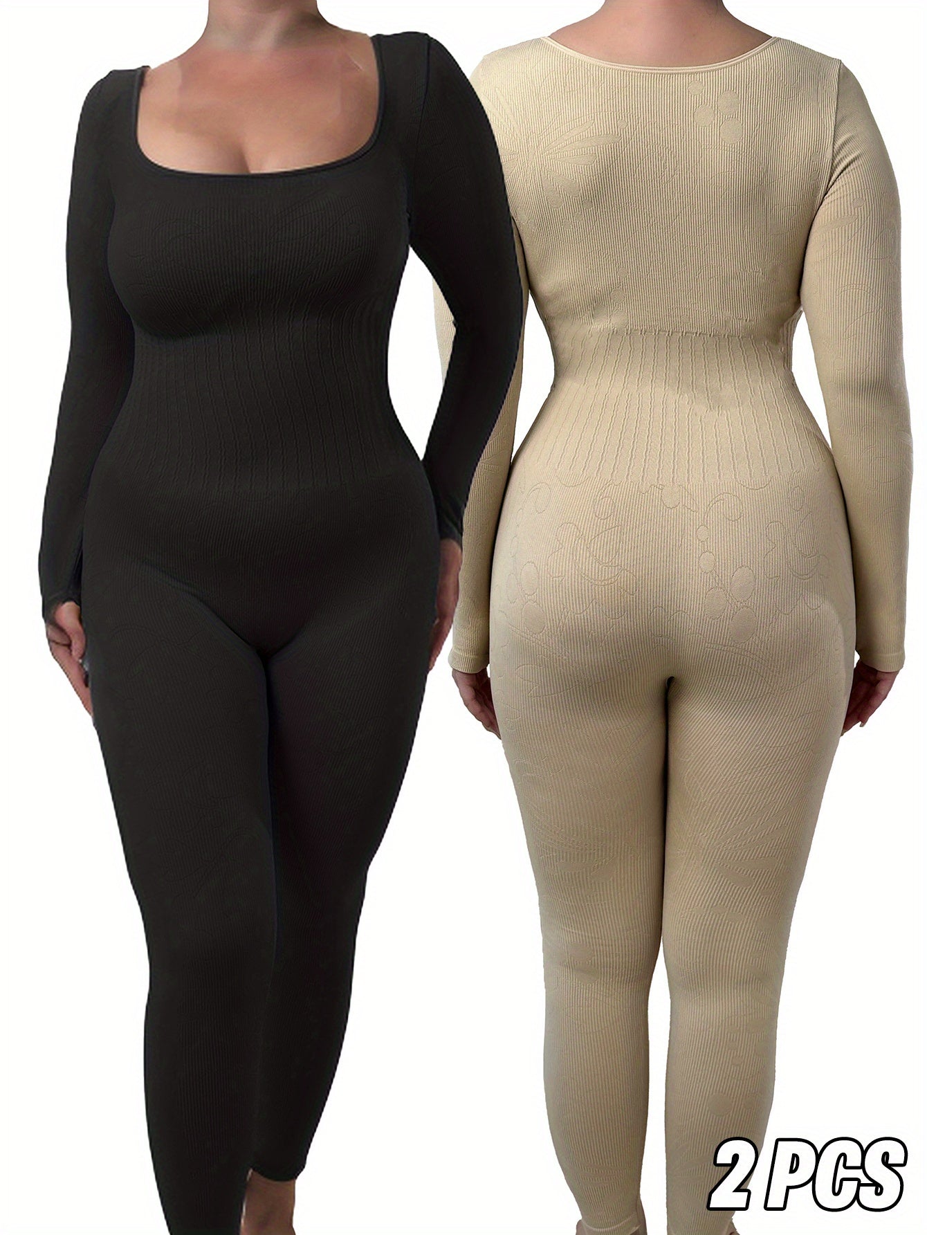 Plus Size Women's Seamless Shapewear Jumpsuits Black Beige Tummy Control Butt Lift