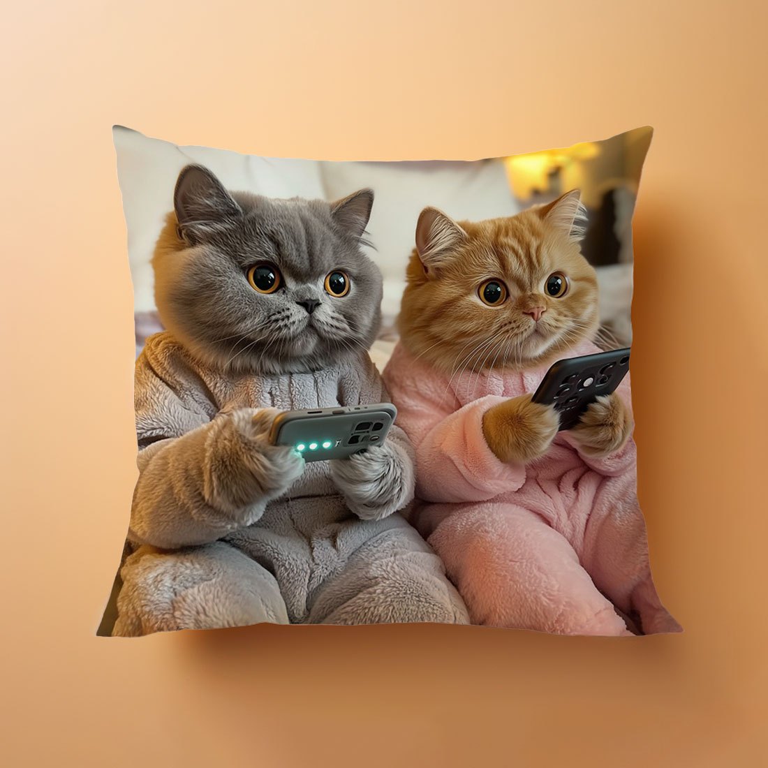 Cats Cushion Cover 45x45cm Peach Skin Velvet Single-Sided Print Sofa Pillow Case