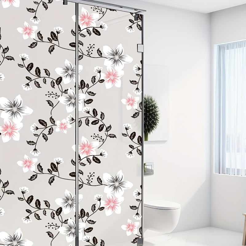 Floral Pattern Window Film Static Cling Privacy Glass Sticker for Home Decor