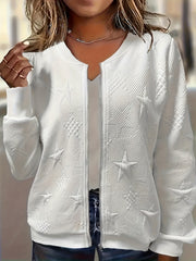 Plus Size White Star Pattern Long Sleeve Cardigan for Women