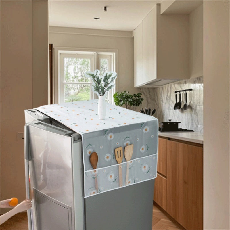 Funda duradera para refrigerador de PE con diseño floral y de cuchara de madera, a prueba de polvo, resistente a los arañazos y fácil de limpiar