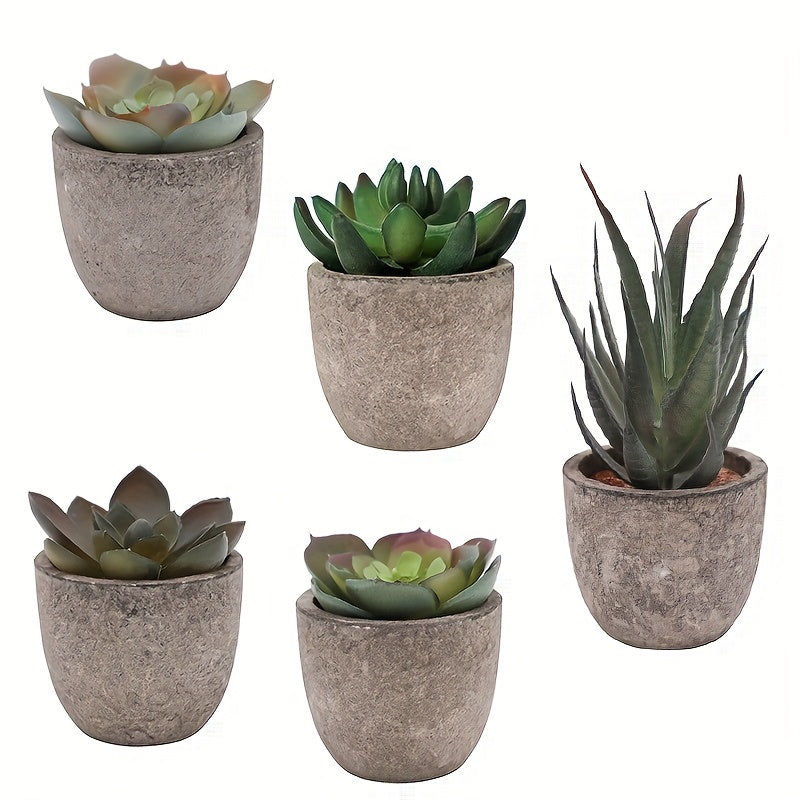 Artificial Succulent Plants Set with Potted Bonsai Desktop Decor in Paper Pulp