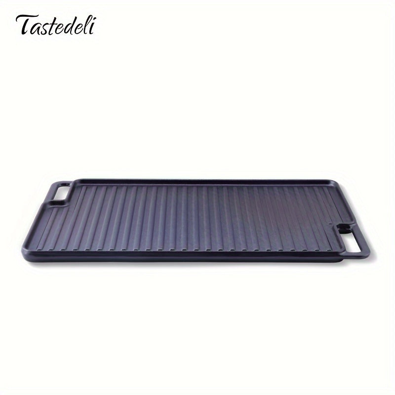 Tastedeli 45.72x25.4sm oldindan tayyorlangan quyma temir ikki tomonlama gril/griddle bilan tanishing! Tashqi sayohatlar, pikniklar va BBQlar uchun ideal - TASTEDELI