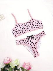 Women's Heart Pattern Lace Lingerie Set with Adjustable Straps