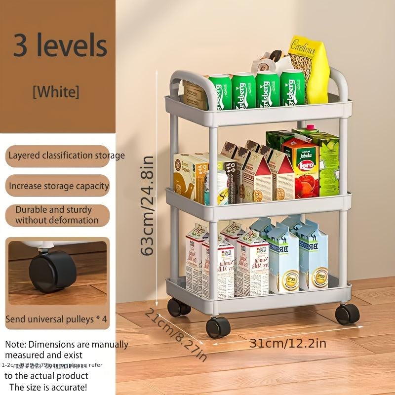 White Plastic Multi-Layer Storage Cart for Kitchen Bathroom Bedroom Organizer