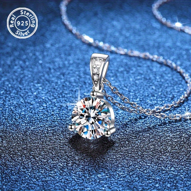 925 Silver Necklace with 1-Carat Moissanite Diamond for Weddings and Special Occasions