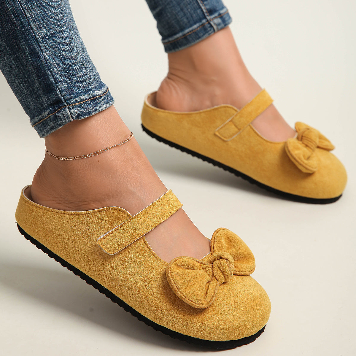 Women's Slip-On Mules with Cushioned EVA Soles and Bow - All-Season Casual Shoes
