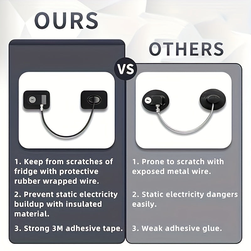 Set of 2 Child Safety Locks for Refrigerator Silicone Wire Adhesive Lead-Free Plastic