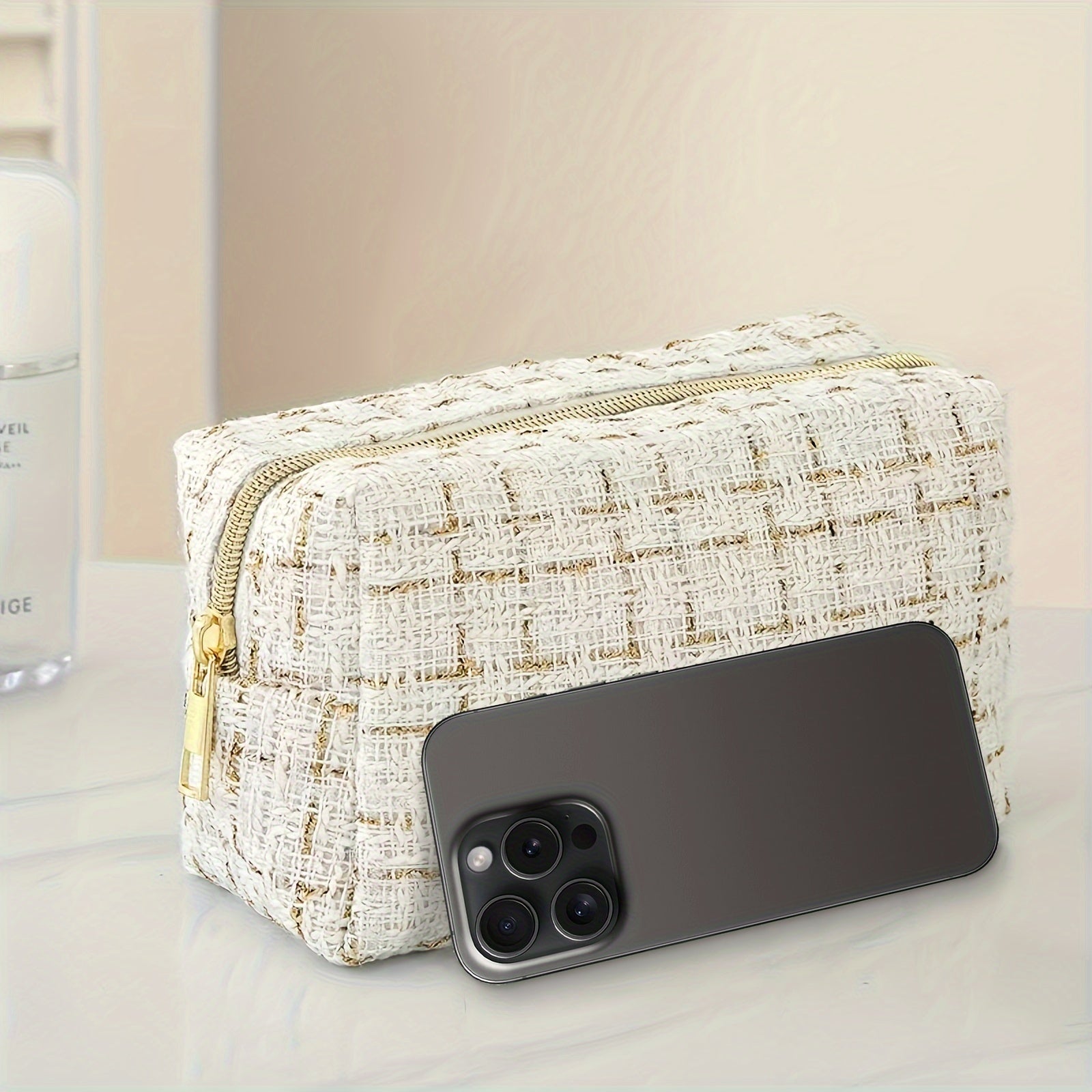 Plaid kosmetik fermuarlı sumka, sayohat makiyaj sumkasi