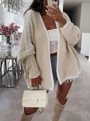 Plus Size Womens Knit Cardigan Polyester Blend Collarless Cozy Fall Winter